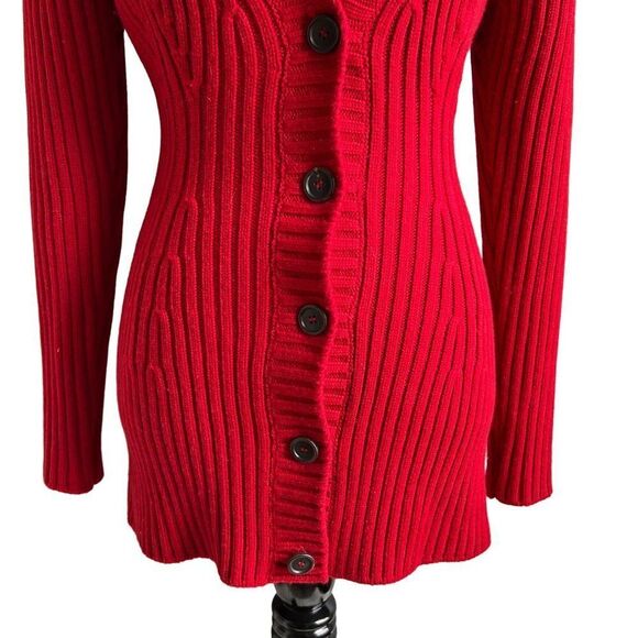 Prada Deep V Neck Button Front Ribbed Cardigan Size 38 - Picture 4 of 9